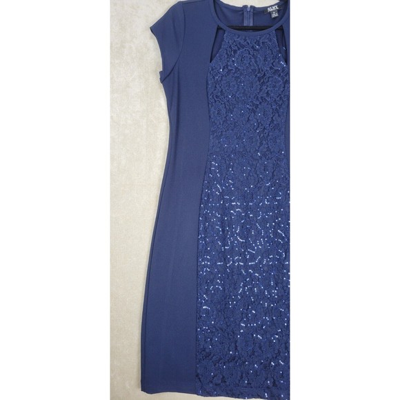 SL Fashions Women's Short Sleeve Dress Lace Embossed Sequin Blue Size 10 - Picture 2 of 16